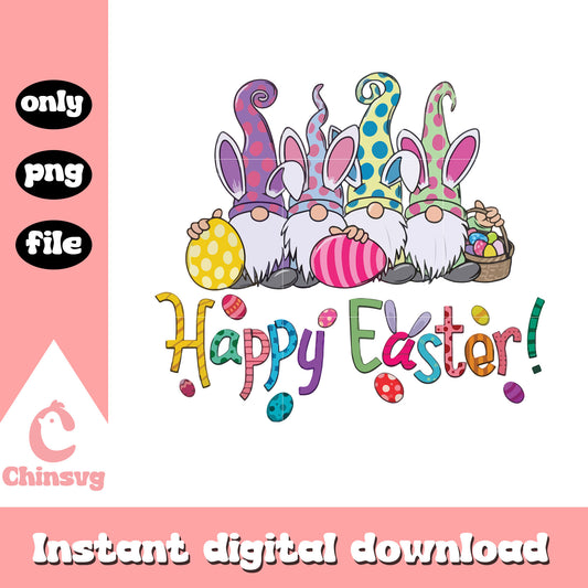 Gnomes bunny happy eaters design png, gnomes easter​ png