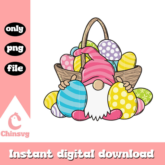 Gnome with easter basket design png, gnomes easter​ png