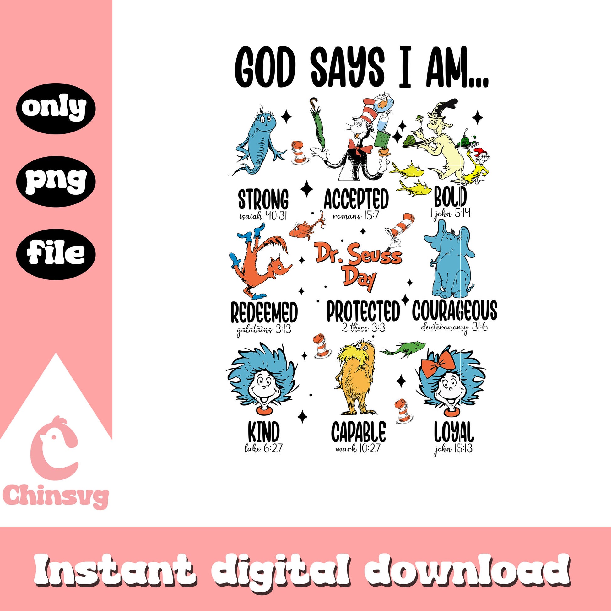 God says I am design png, dr seuss character png, cartoon png