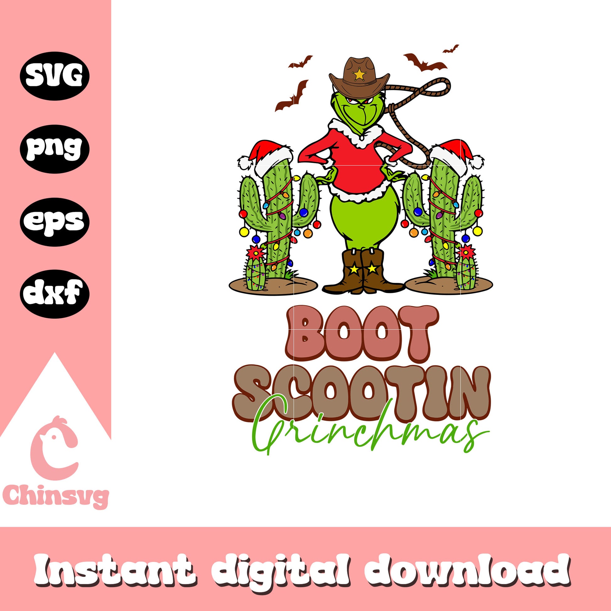 Grinch boot scootin grinchmas svg, grinch santa hat svg