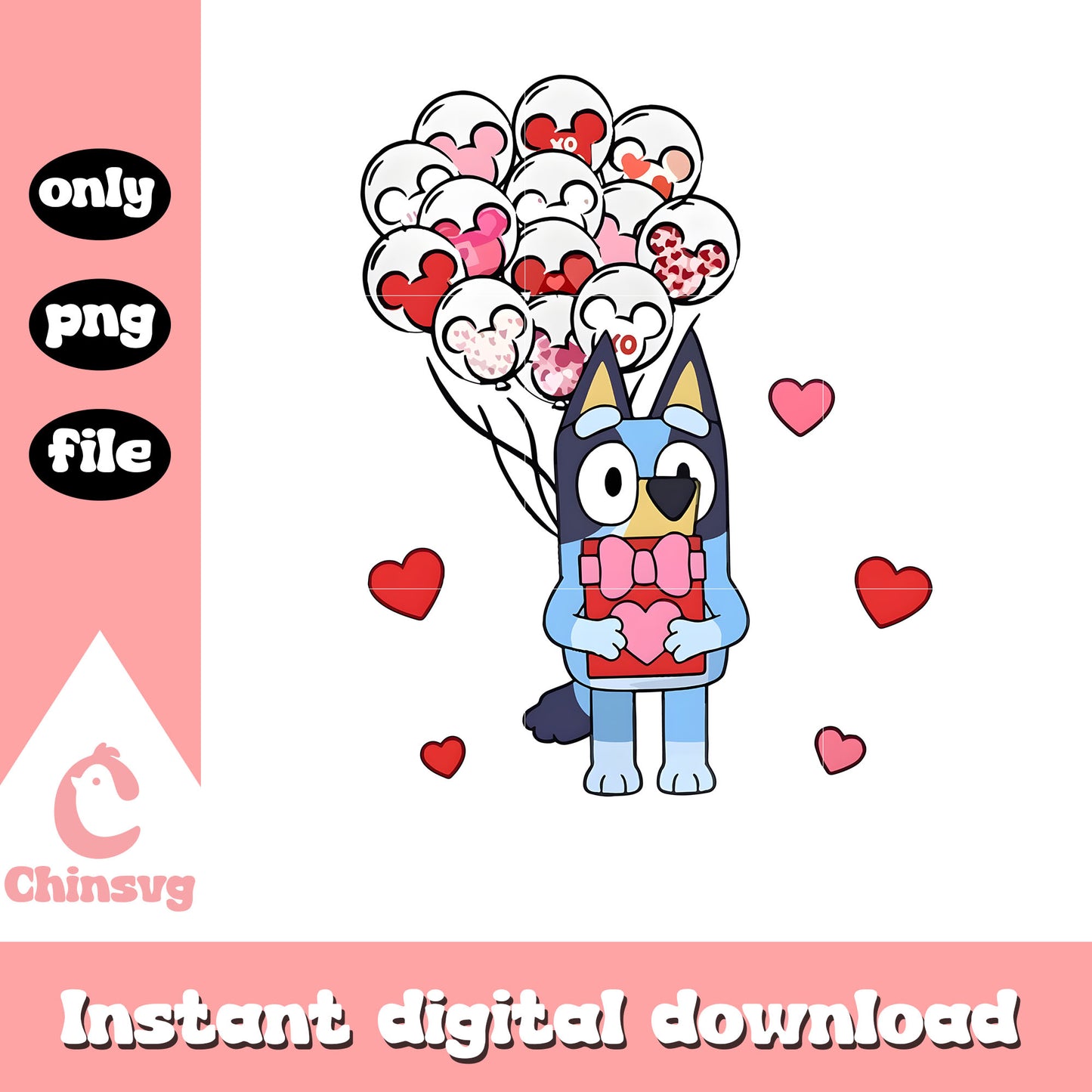 Groovy Bluey valentine balloons design png, valentine png