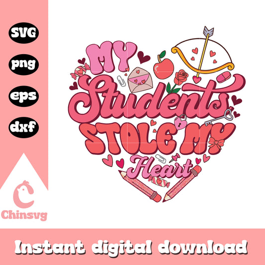 Groovy valentine my students stole my heart svg, valentine day svg