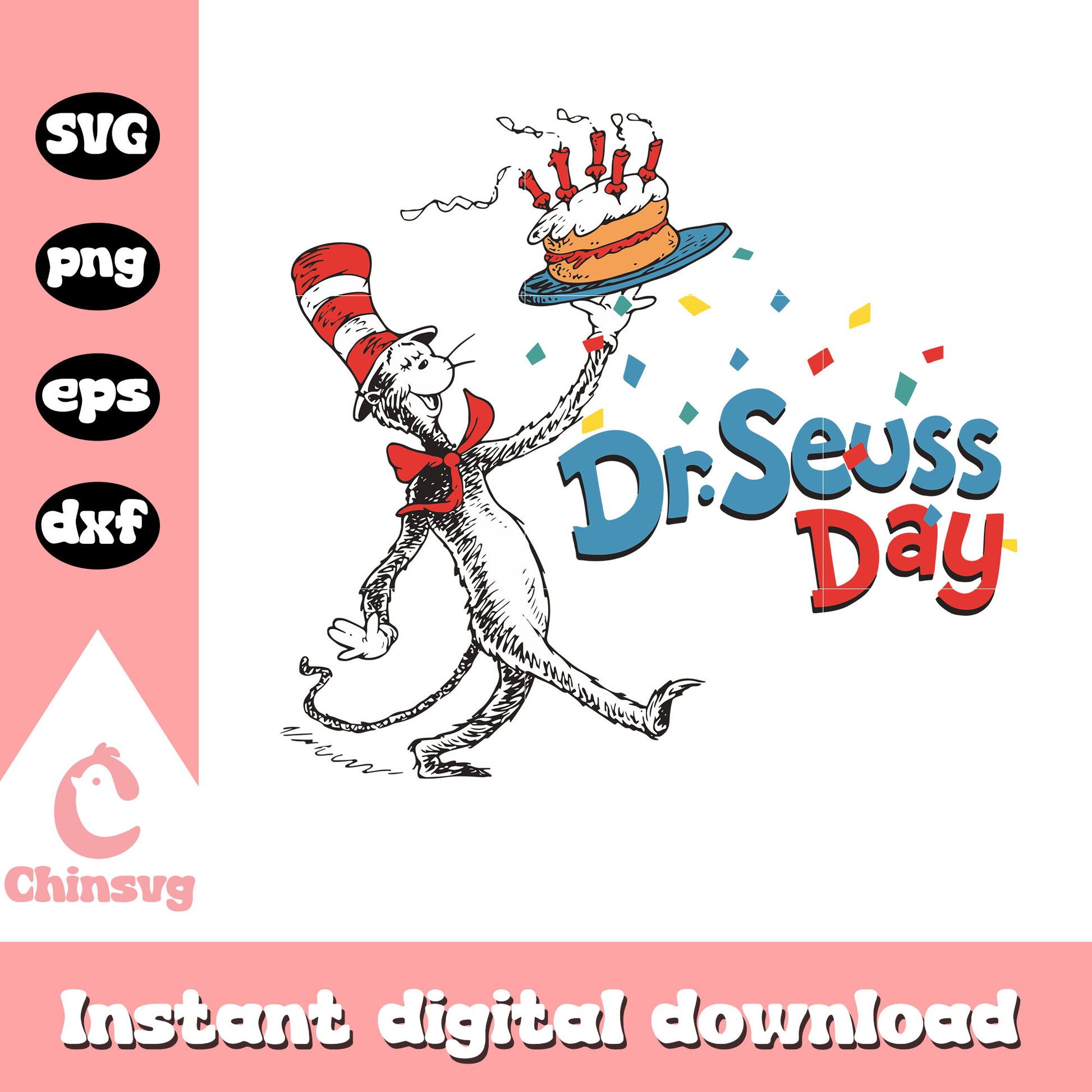 Happy dr seuss day design svg, cat in the hat svg, cake svg