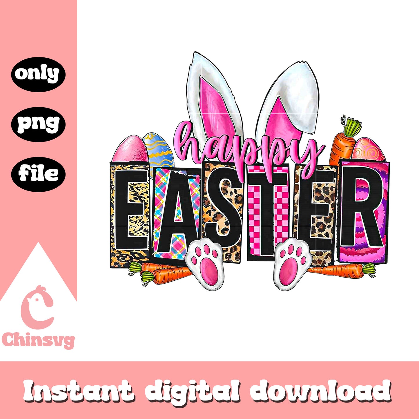 Happy easter bunny font design png, happy easter png, bunny png