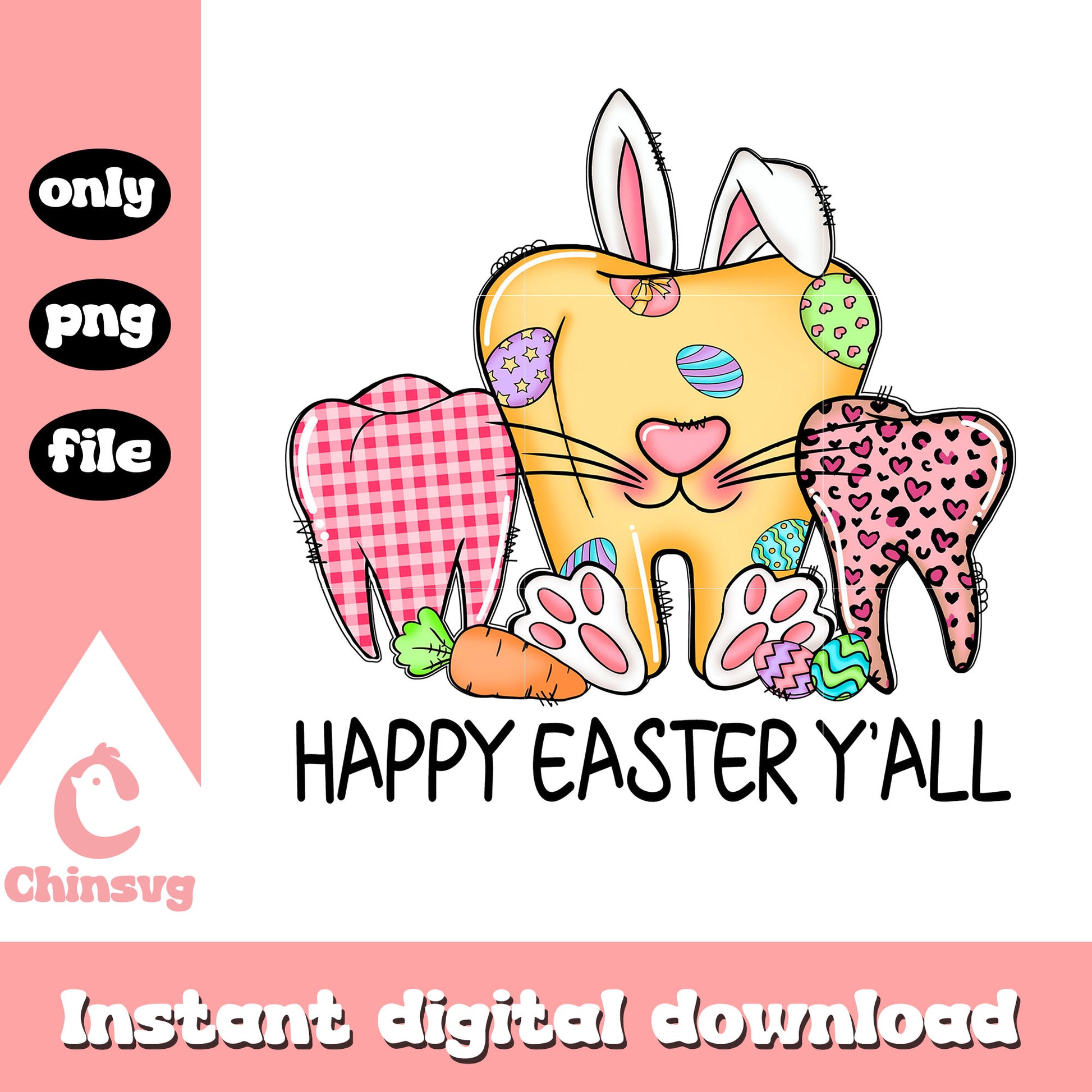 Happy easter y'all tooth bunny png, happy easter day png