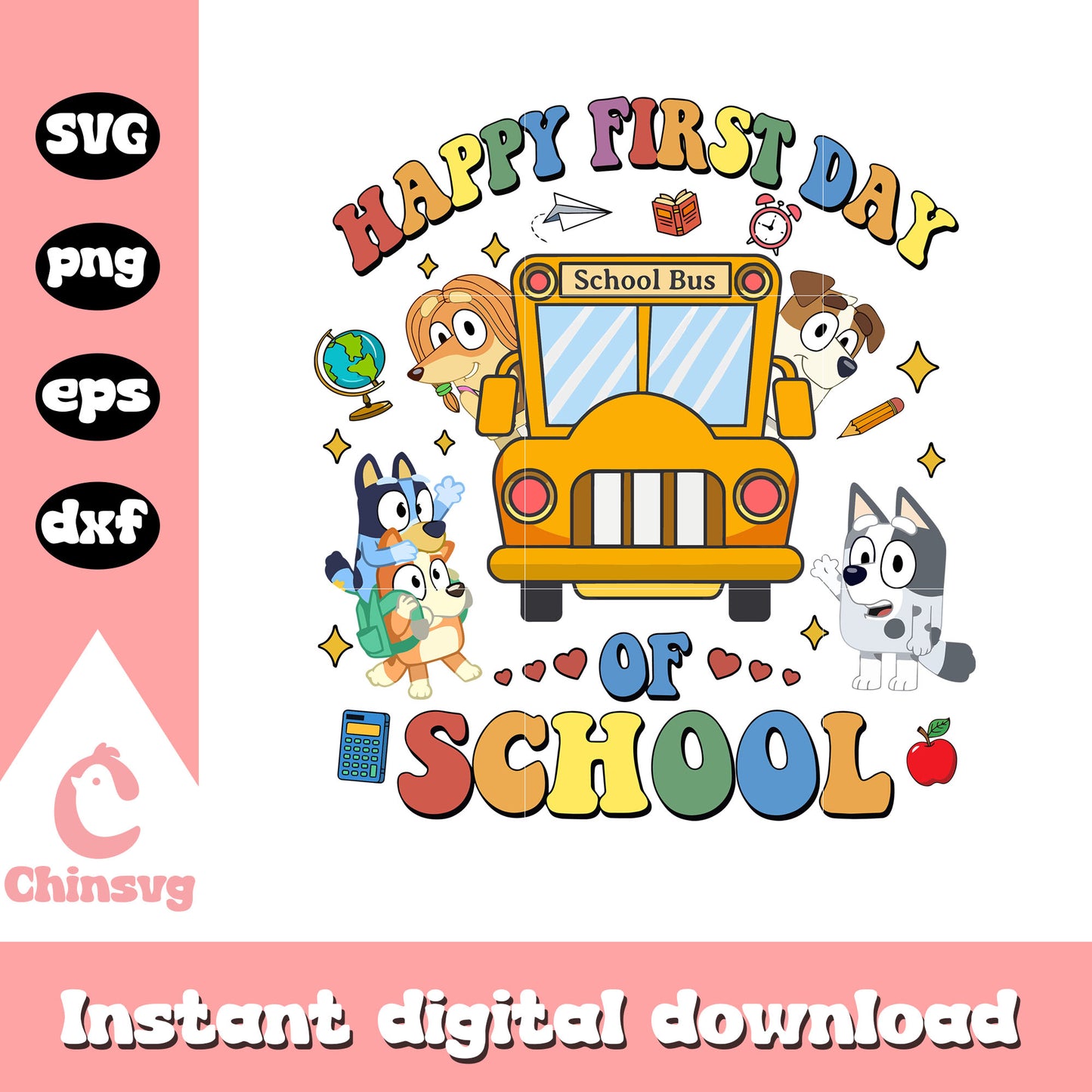 Happy first day of school design svg, bluey school bus svg