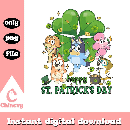 Happy st.patrick's day bluey friends png, shamrock png, patrick day png