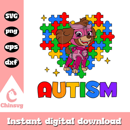 Heart puzzle skye autism svg, autism awereness svg, paw patrol svg