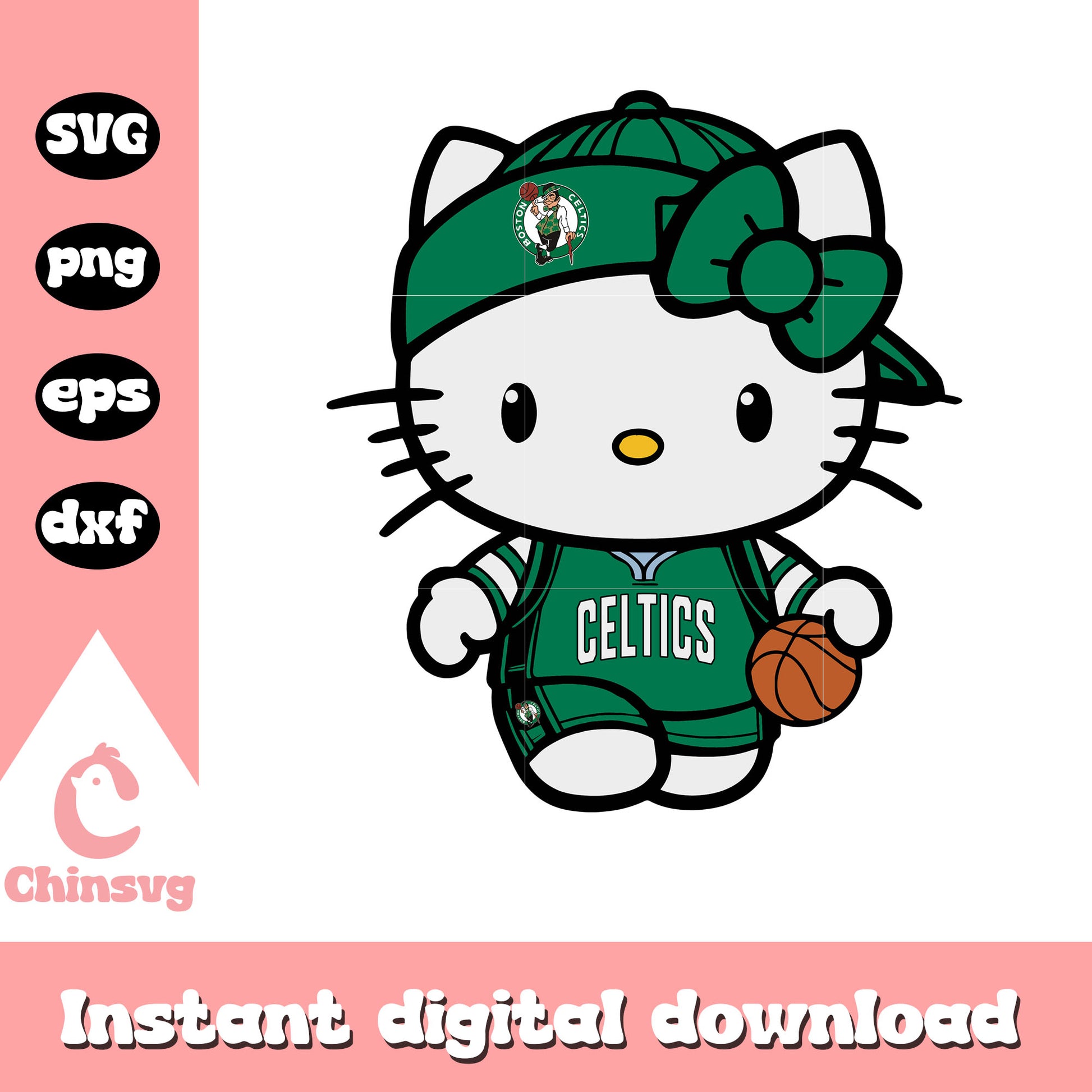 Hello Kitty Boston Celtics nba svg, hello kitty nba svg