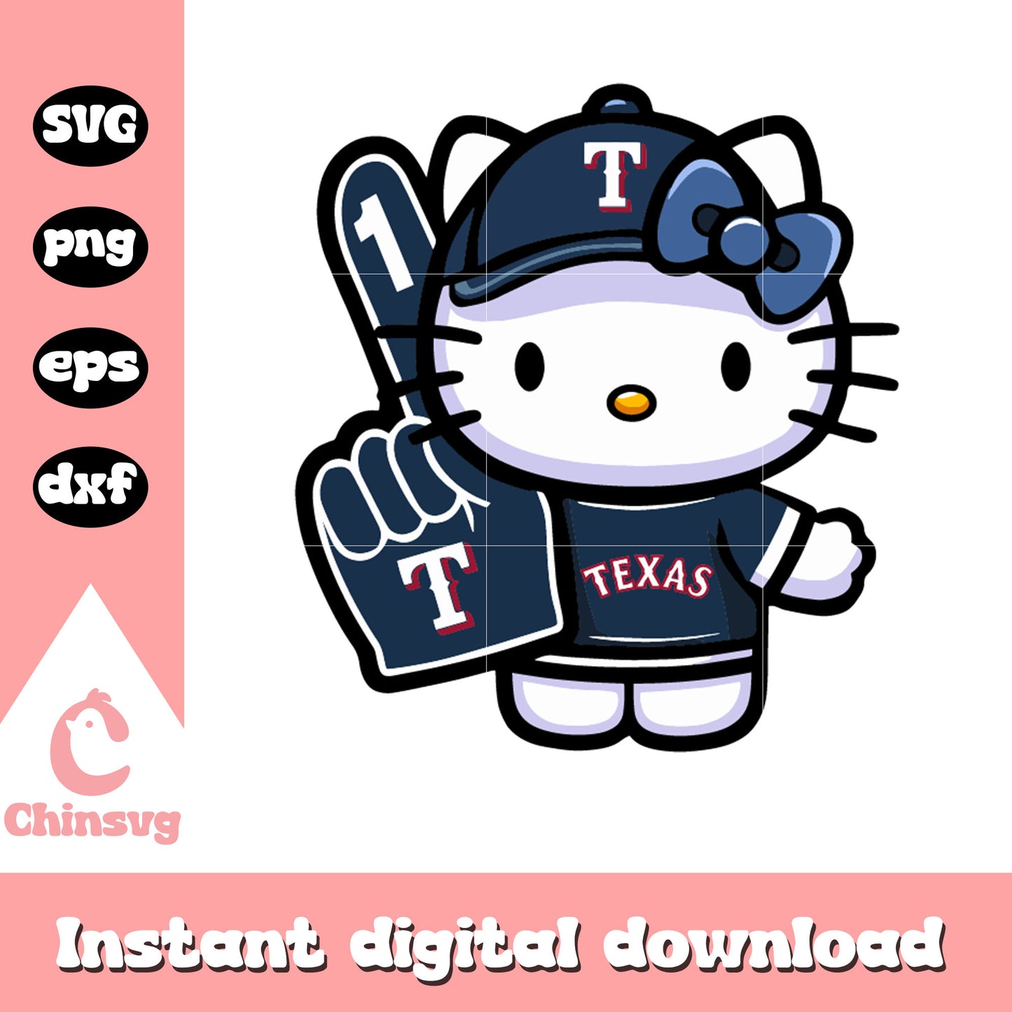 Hello Kitty Texas Rangers fan svg, hello kitty mlb svg, kitty cat svg