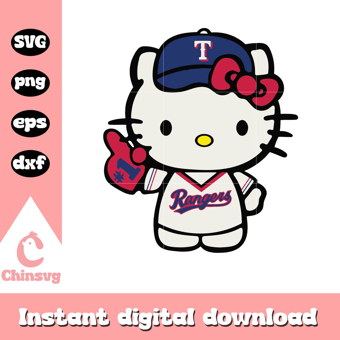 Hello Kitty fan Texas Rangers svg, hello kitty mlb svg, kitty cat svg