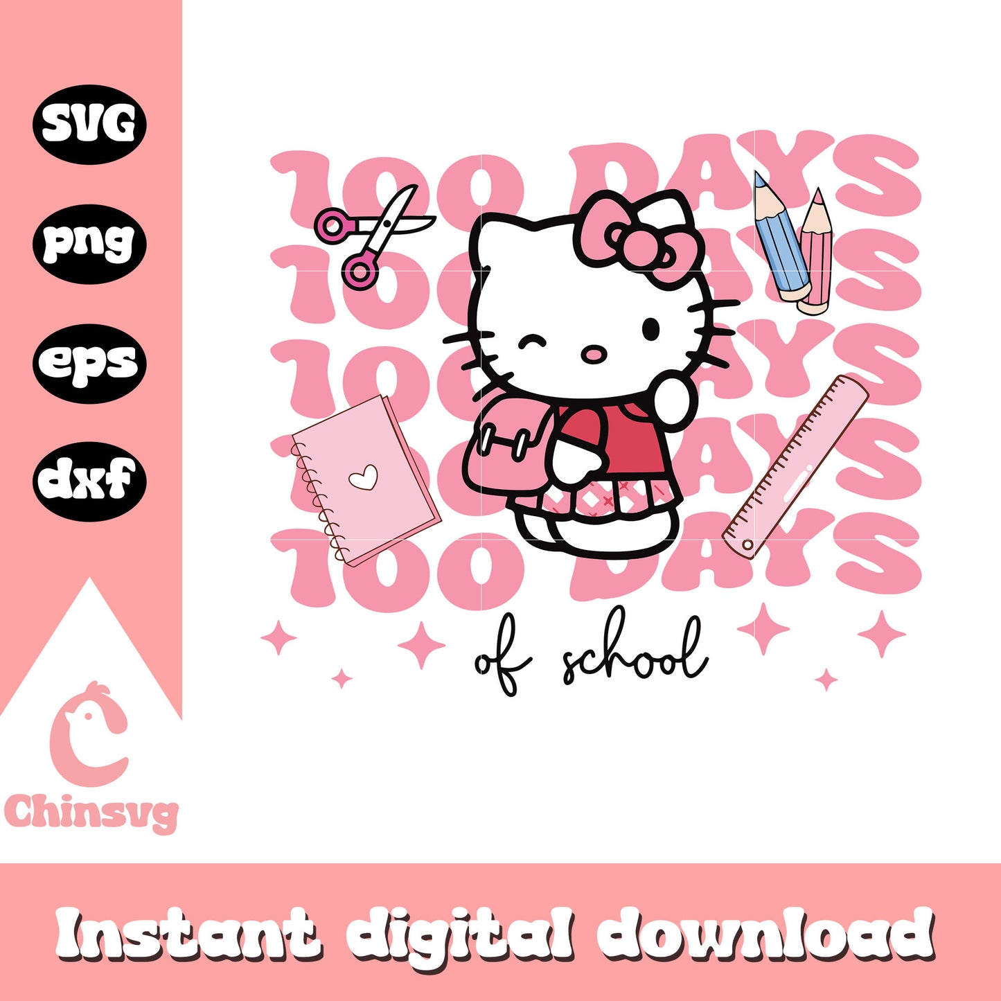 Hello kitty 100 days of school svg, hello kitty school​ svg