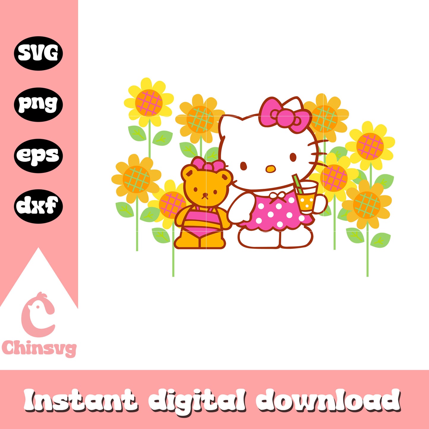 Hello kitty an bear flower svg, hello kitty flowers svg