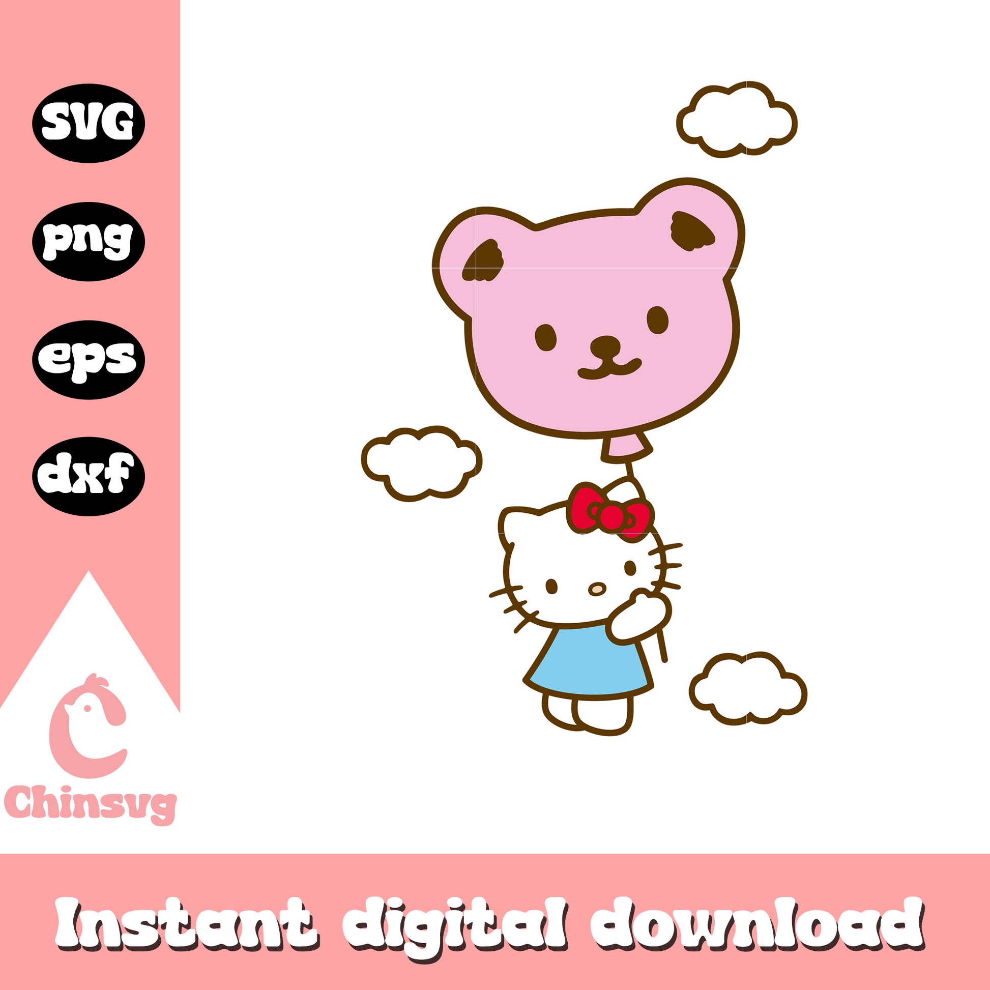 Hello kitty and balloon bear svg, hello kitty balloons​ svg