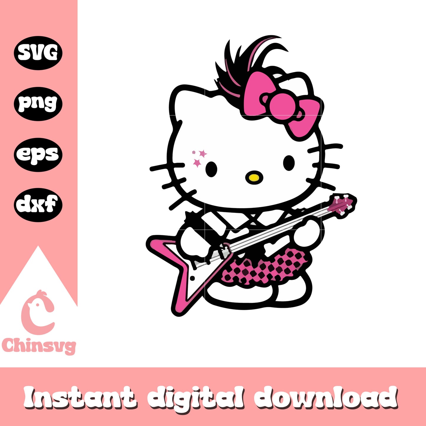 Hello kitty and guita cartoon svg, sanrio cartoon svg, hello kitty svg