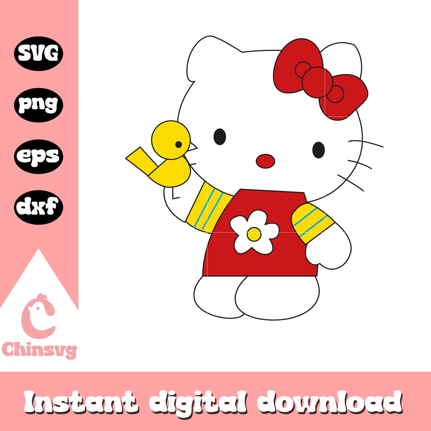 Hello kitty and her bird svg file, hello kitty cartoon svg