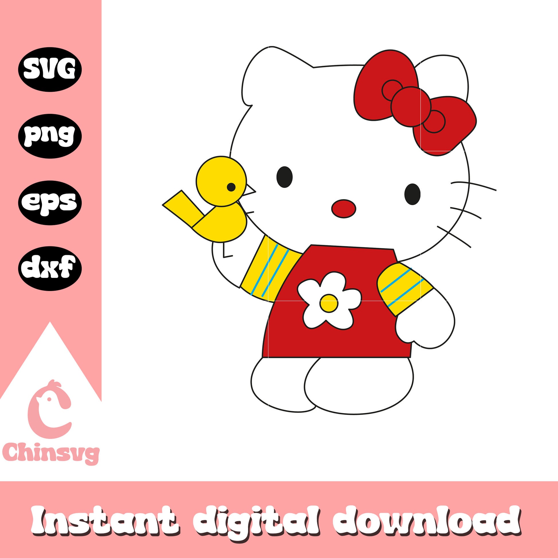 Hello kitty and her bird svg file, hello kitty cartoon svg