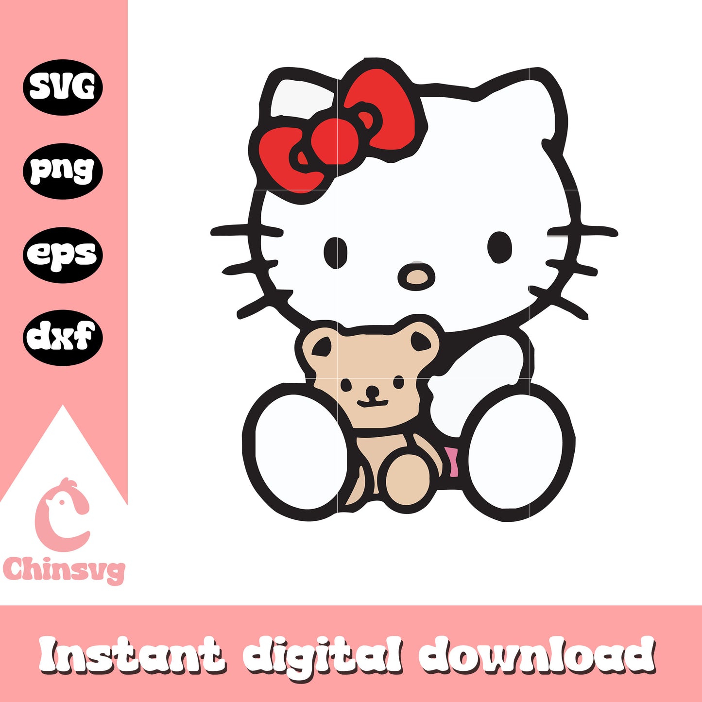 Hello kitty and her teddy svg, hello kitty head svg, sanrio cartoon svg