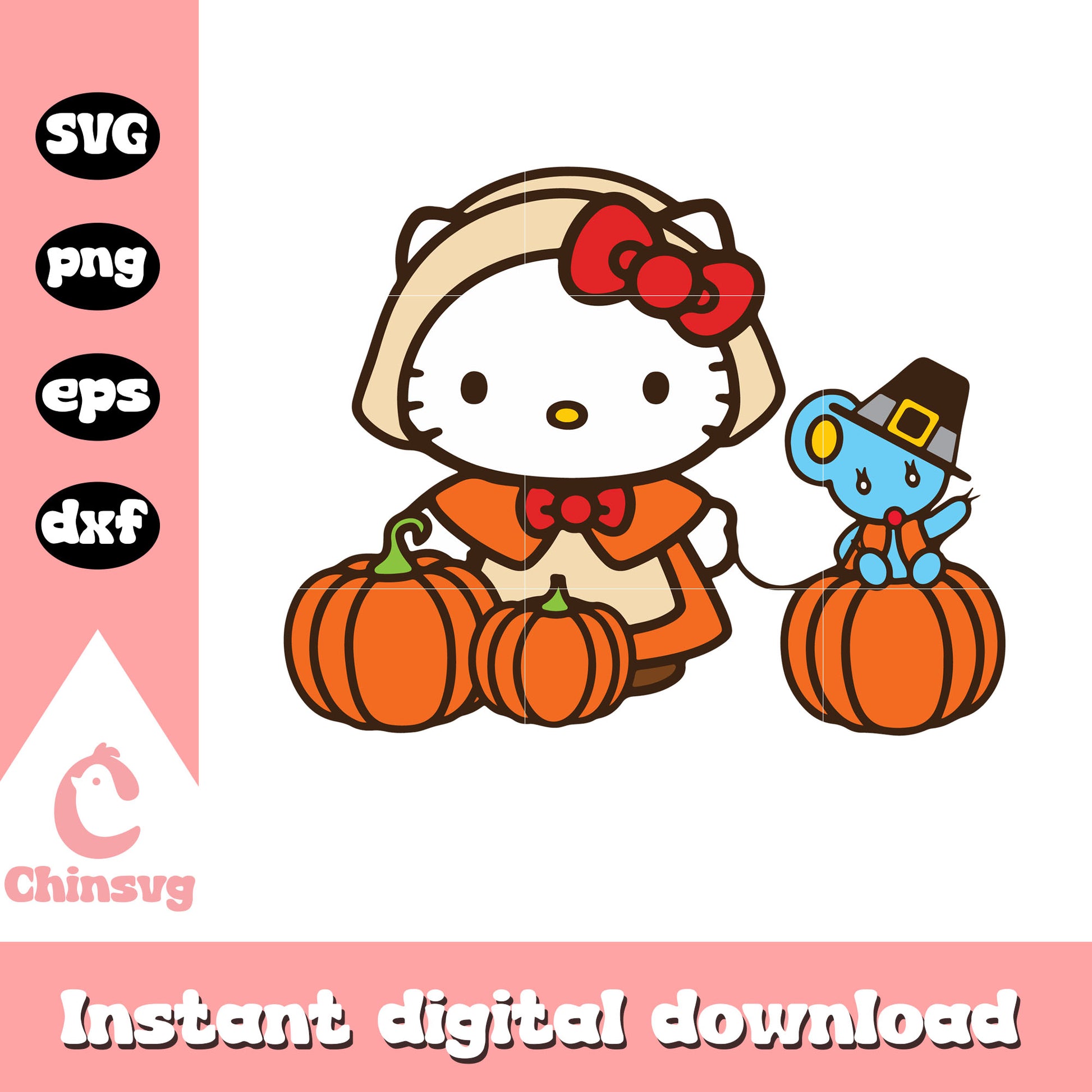 Hello kitty and pumpkin svg, hello kitty cartoon svg, hello kitty svg