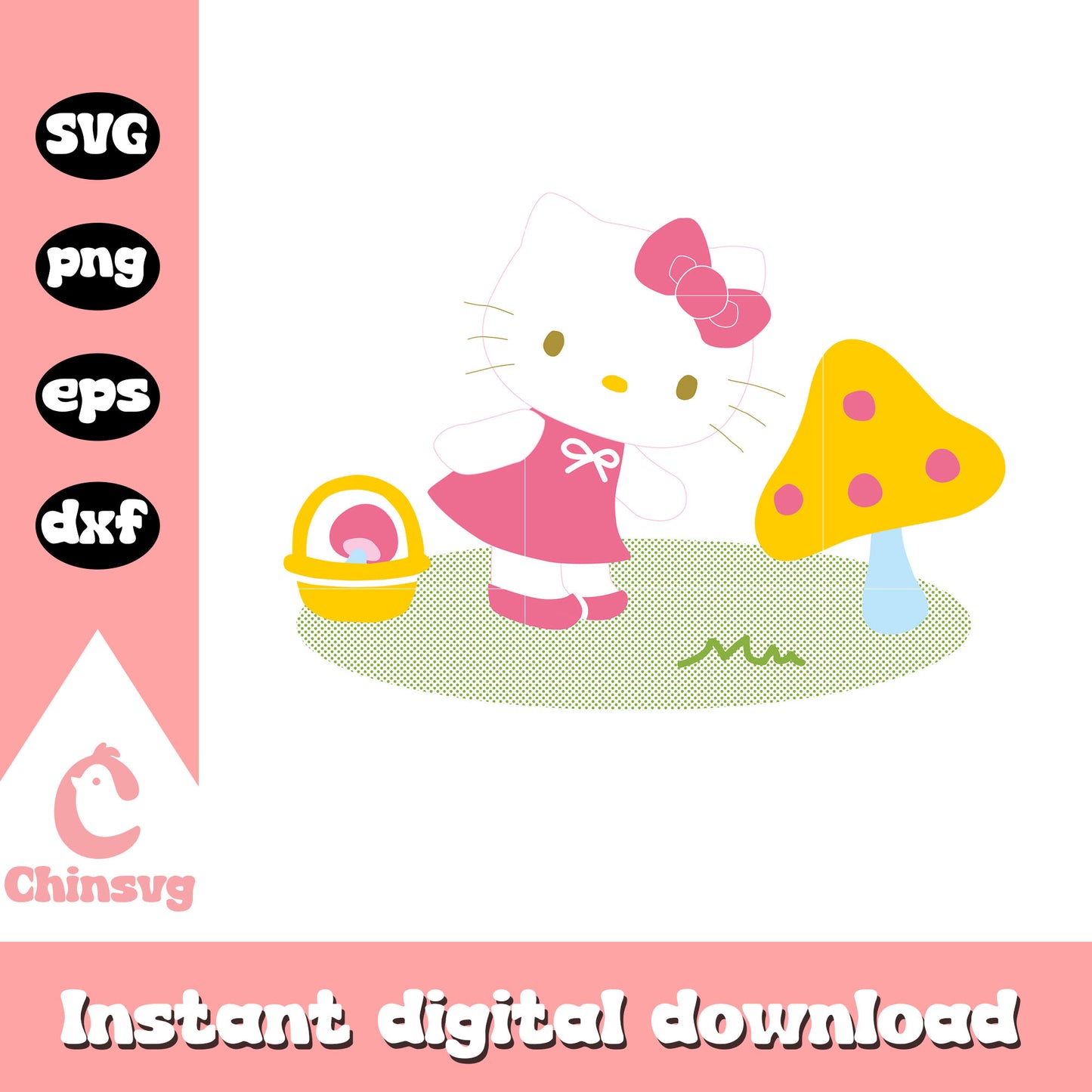 Hello kitty and yellow mushroom svg, hello kitty cartoon svg