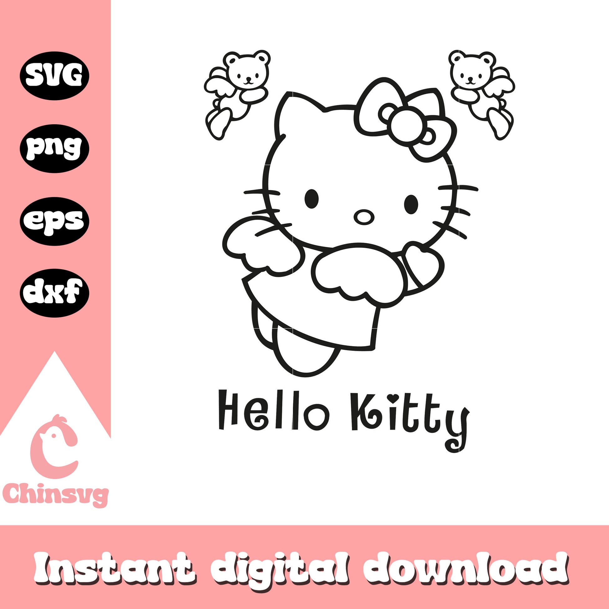 Hello kitty angel outline svg, hello kitty outline​ svg