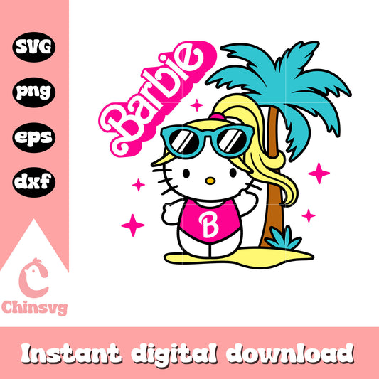 Hello kitty barbie malibu beach svg, barbie girl​ svg, hello kitty svg