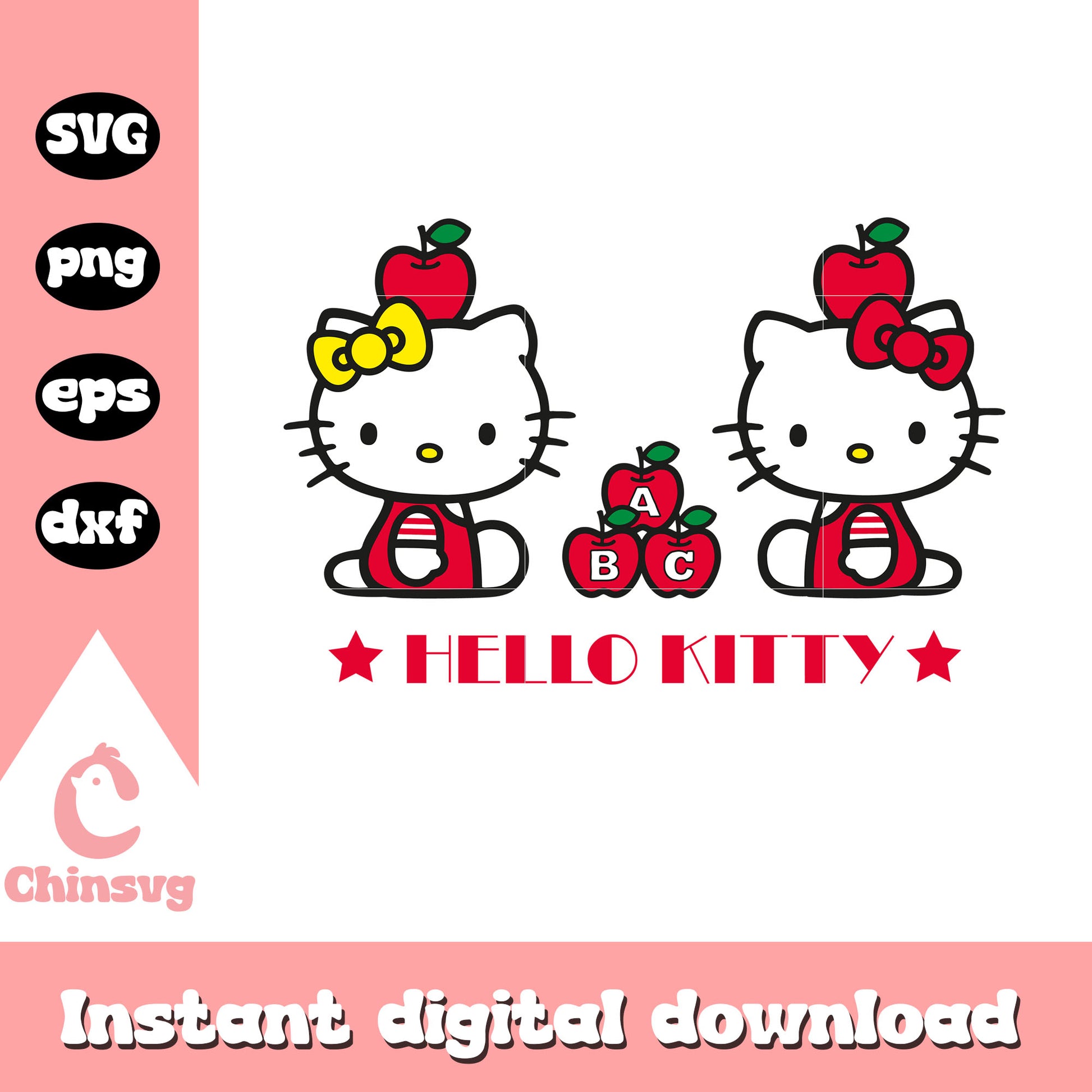 Hello kitty bunny and apple red svg, hello kitty sanrio svg