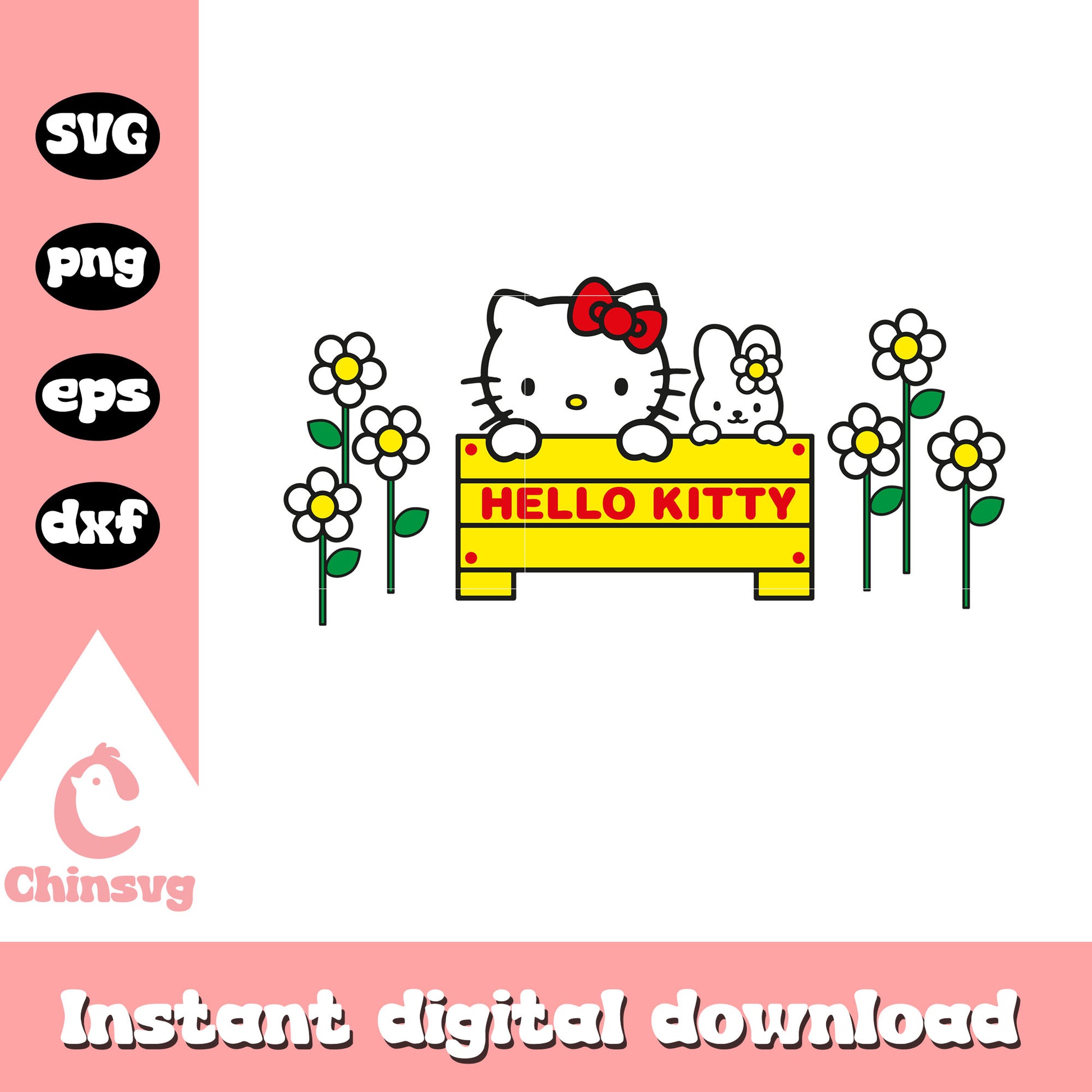 Hello kitty bunny and flower svg, hello kitty flower​ svg