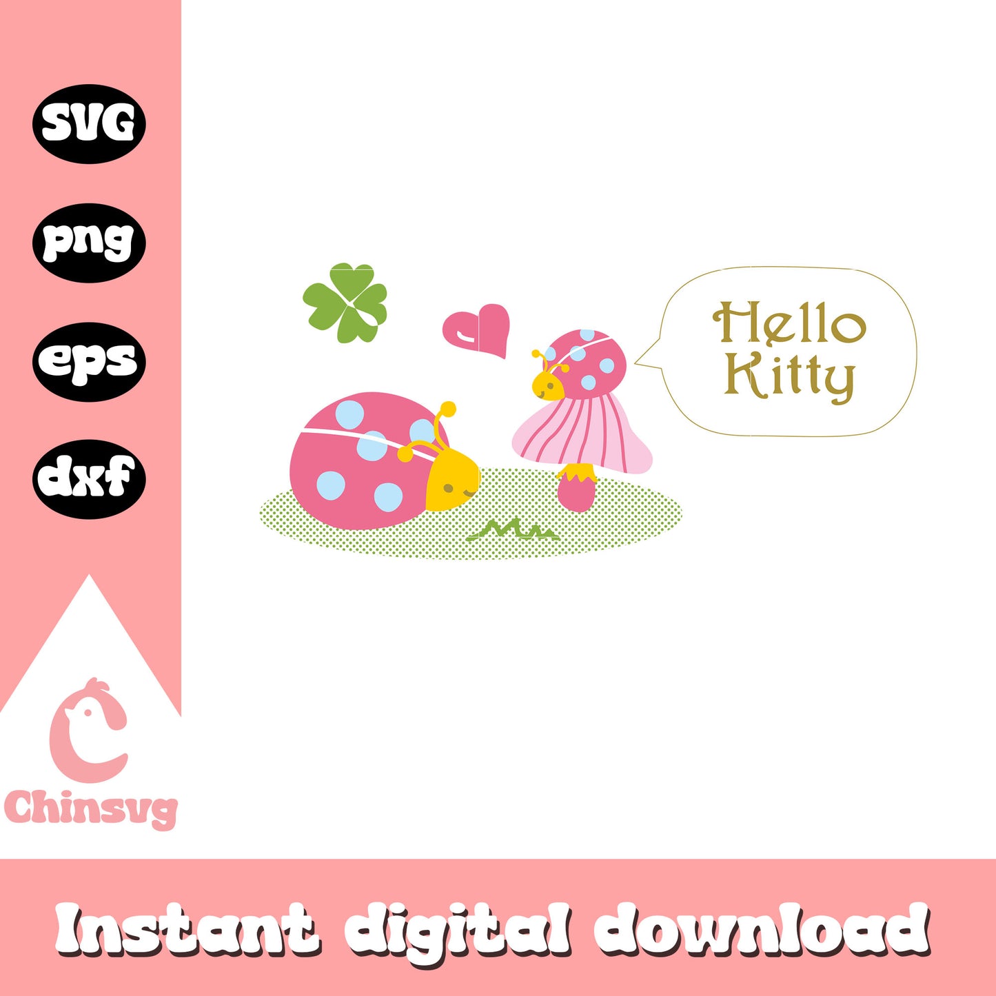 Hello kitty cartoon and bug svg, hello kitty love bug​ svg