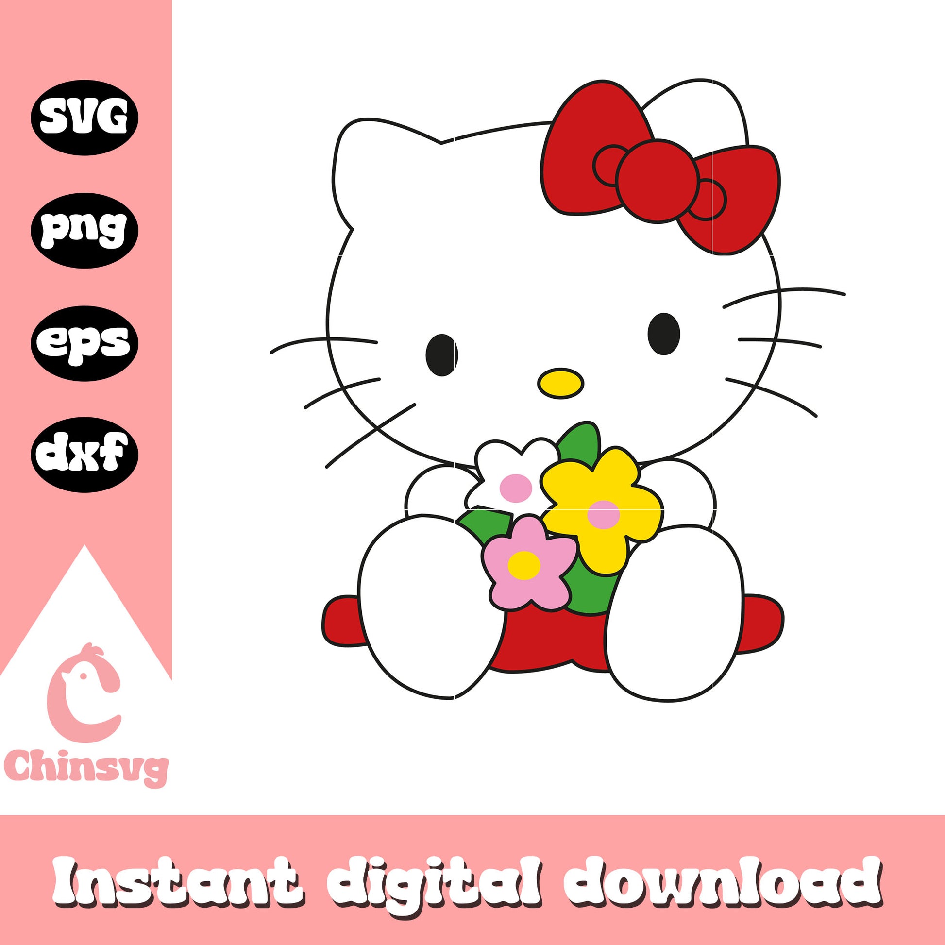 Hello kitty cartoon and flower svg, hello kitty flowers svg