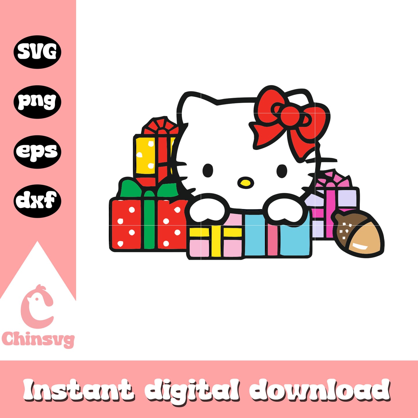 Hello kitty cat and presents svg, hello kitty gifts​ svg