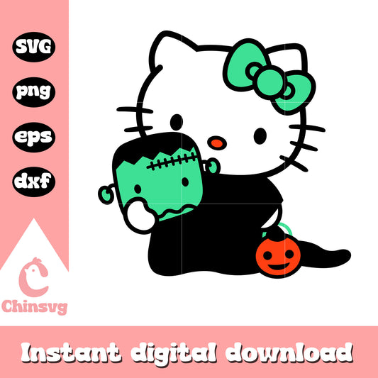 Hello kitty cat frankenstein svg, halloween hello kitty svg