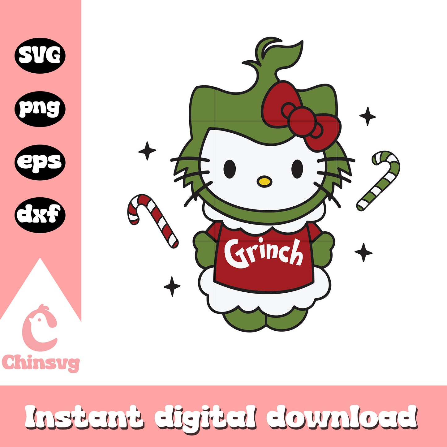 Hello kitty cat grinch costume svg, hello kitty grinch svg