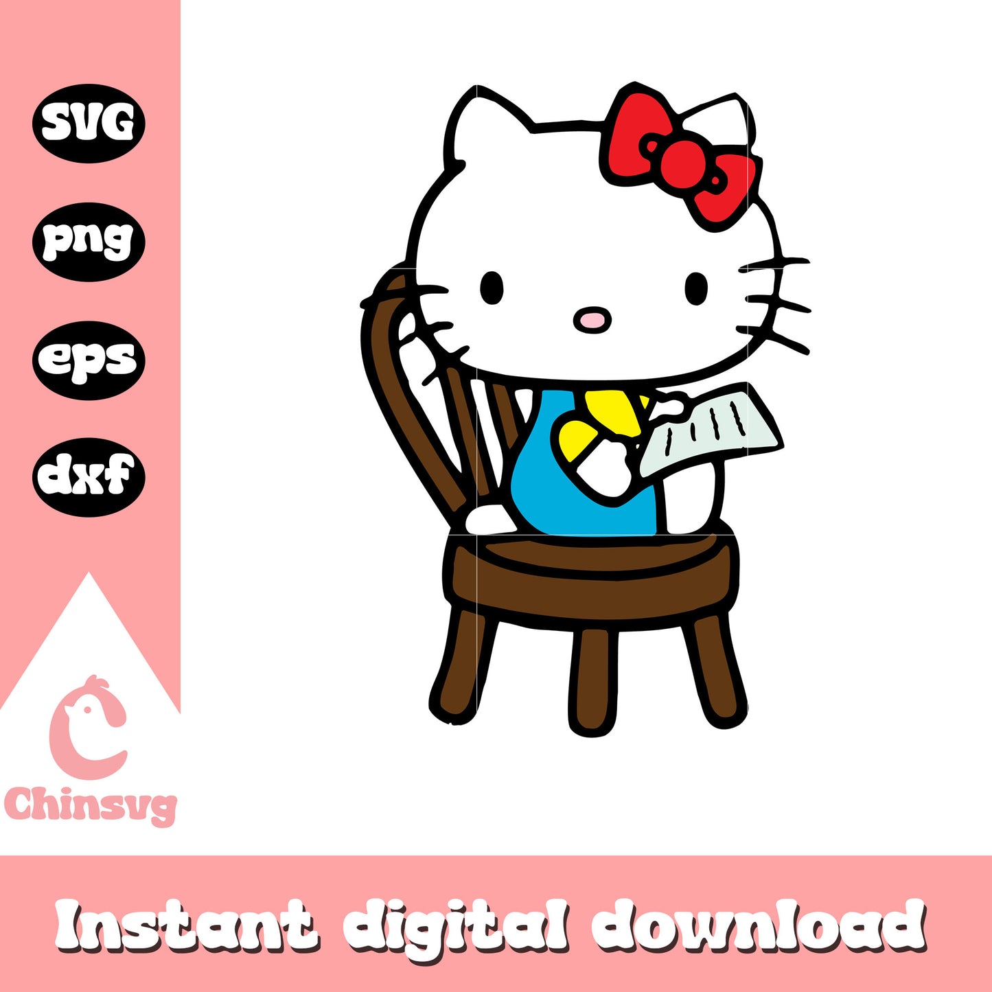 Hello kitty cat sitting on chair svg, hello kitty cat svg