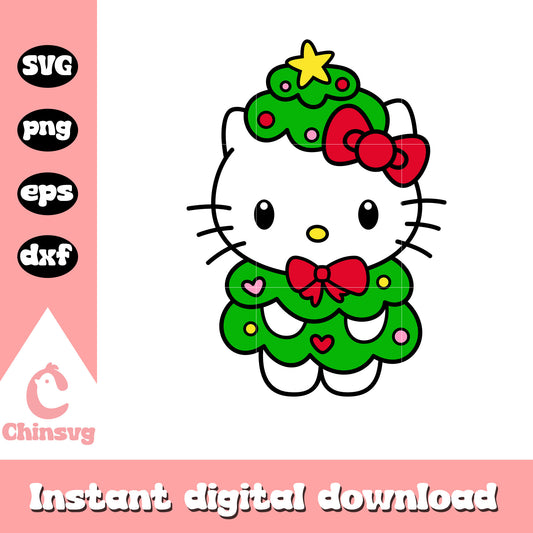 Hello kitty christmas tree svg, hello kitty christmas svg