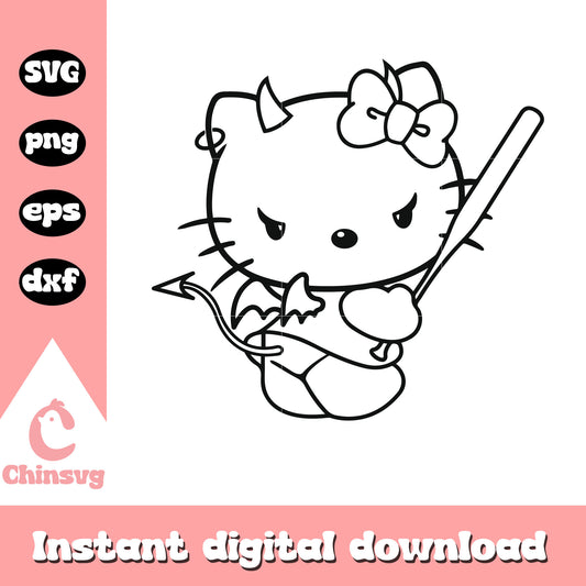 Hello kitty devil coloring design svg, hello kitty svg outline​