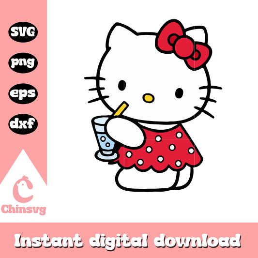 Hello kitty drinking svg, hello kitty svg, sanrio cartoon svg