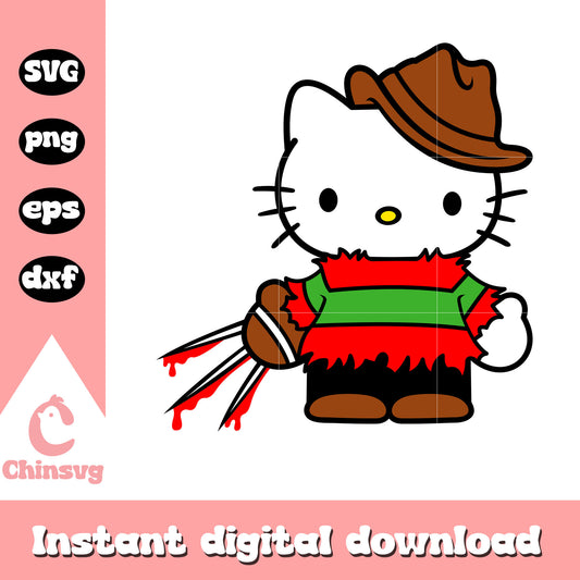 Hello kitty freddy halloween svg, hello kitty horror movie​ svg