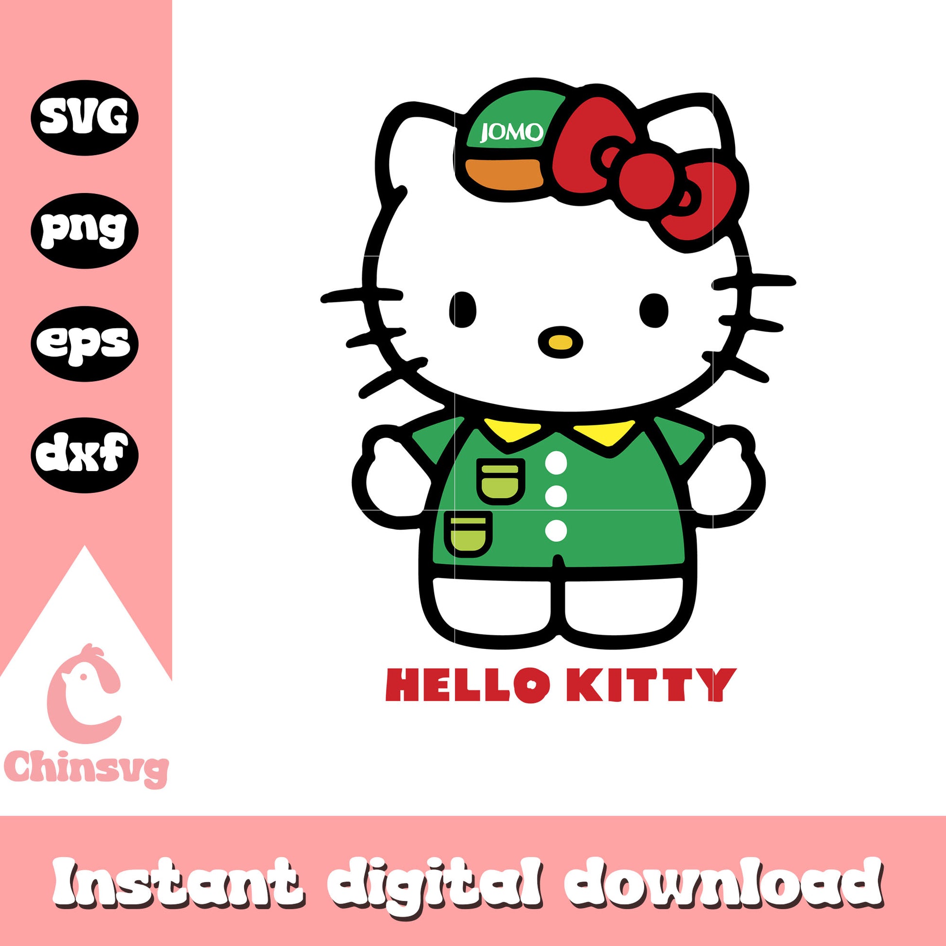 Hello kitty green outfit svg, hello kitty costume svg, kitty cat svg