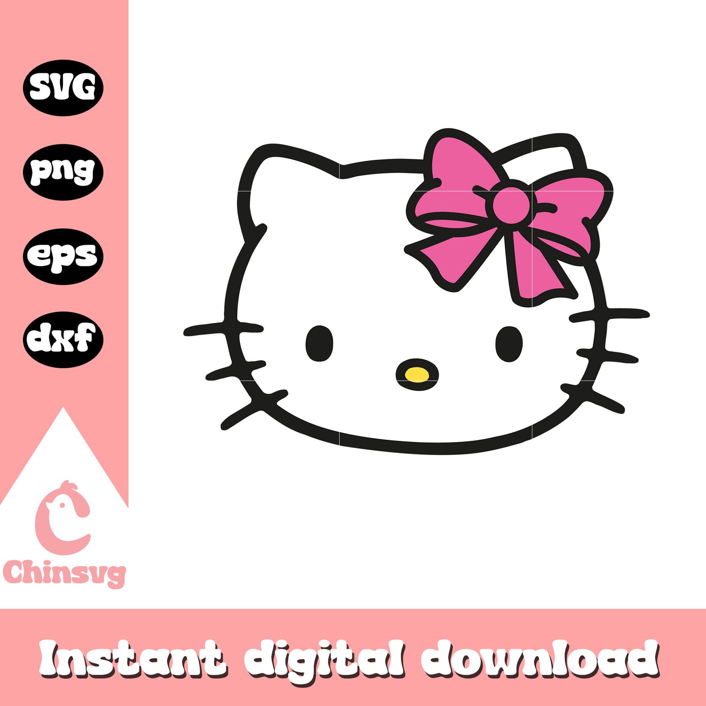 Hello kitty head pink bow tie svg, hello kitty head​ svg, kitty cat svg