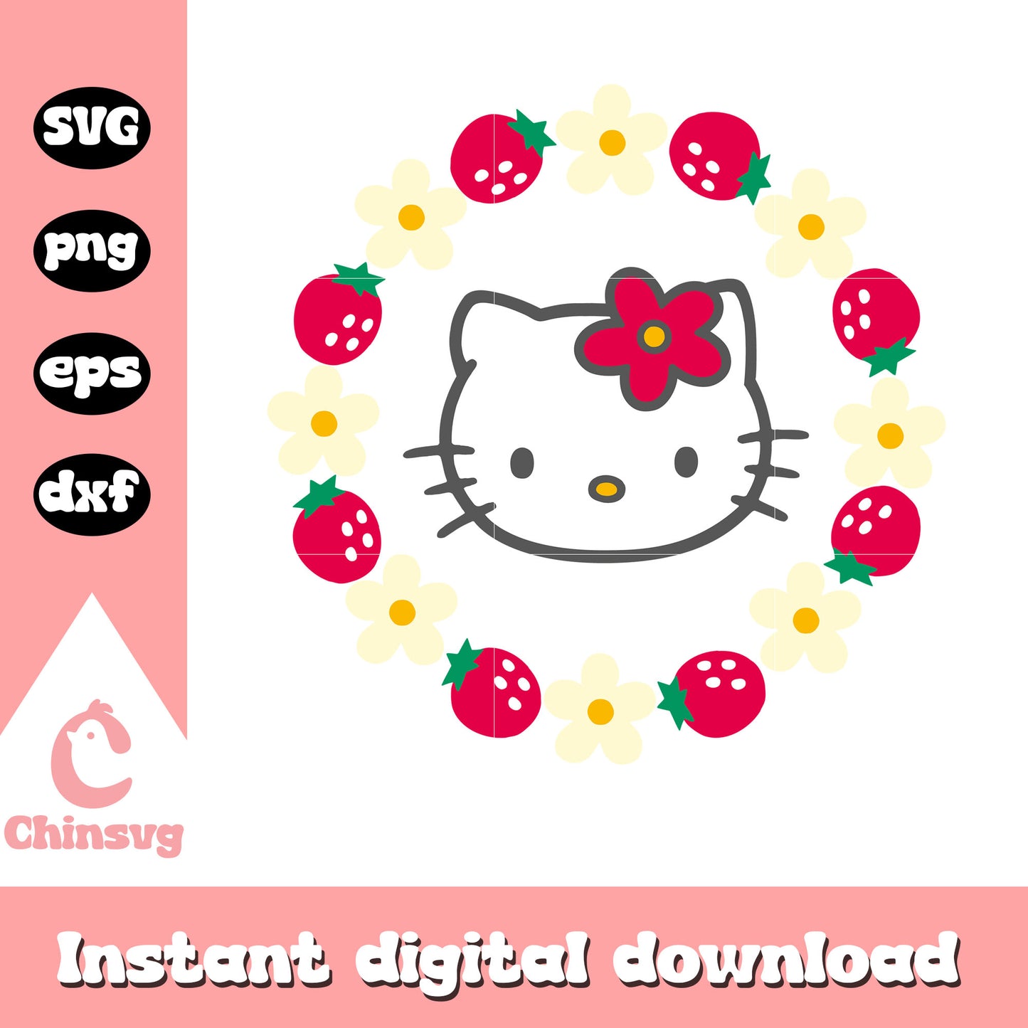 Hello kitty head strawberry circle svg, hello kitty head svg