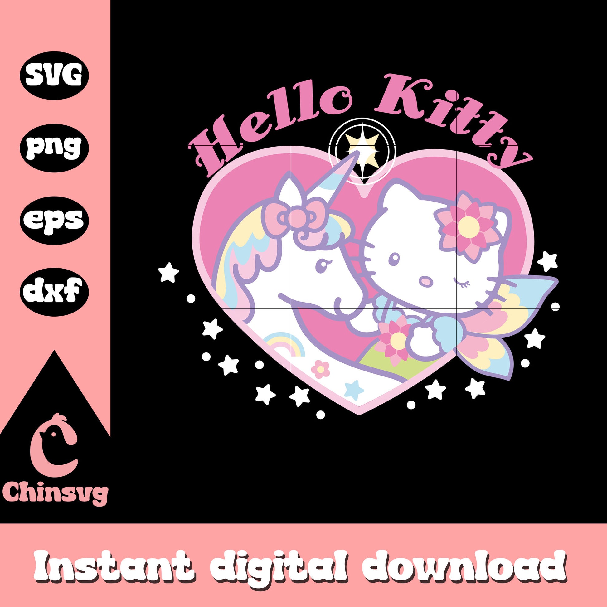 Hello kitty love unicorn pink svg, hello kitty love svg, kitty cat svg