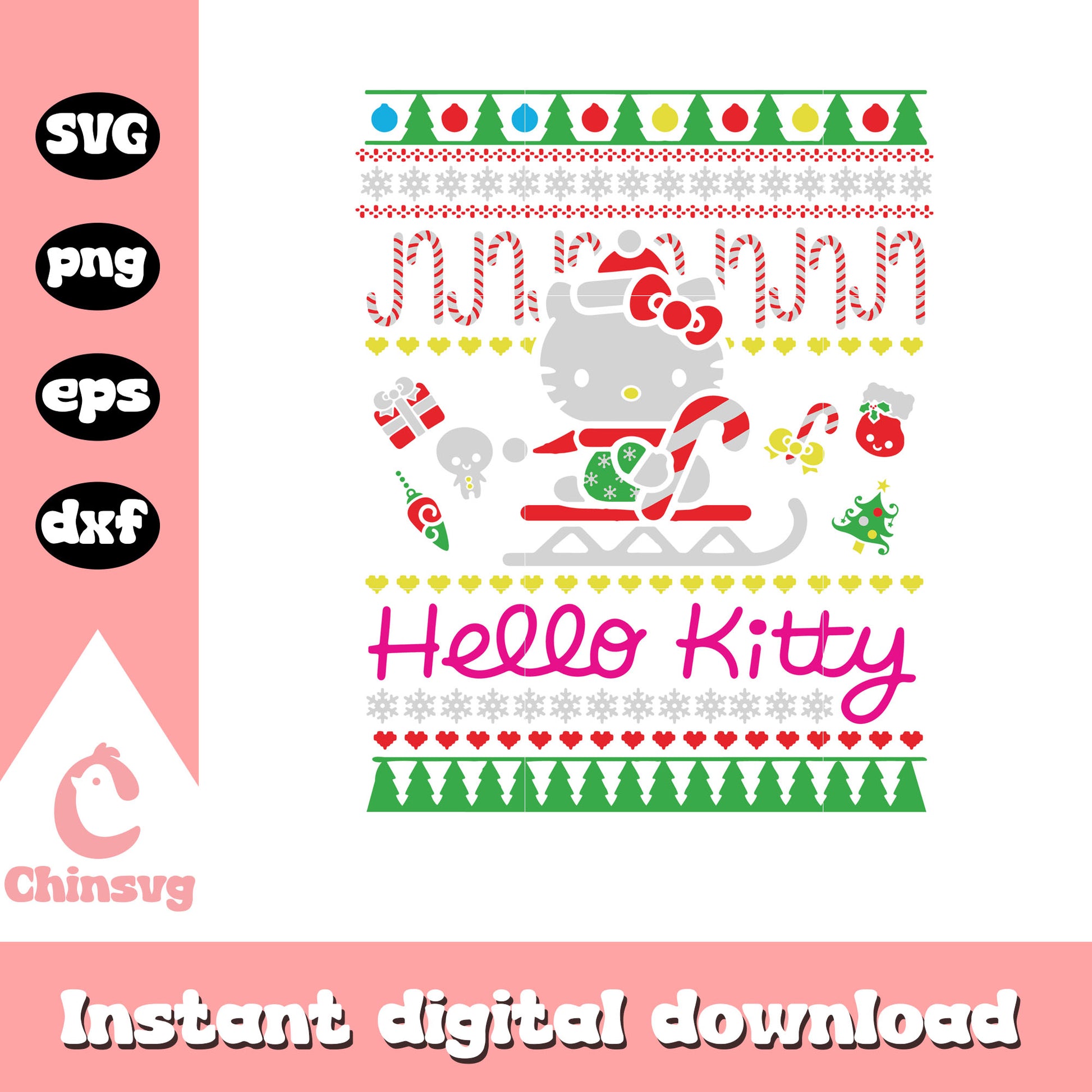 Hello kitty merry christmas svg file, hello kitty christmas svg