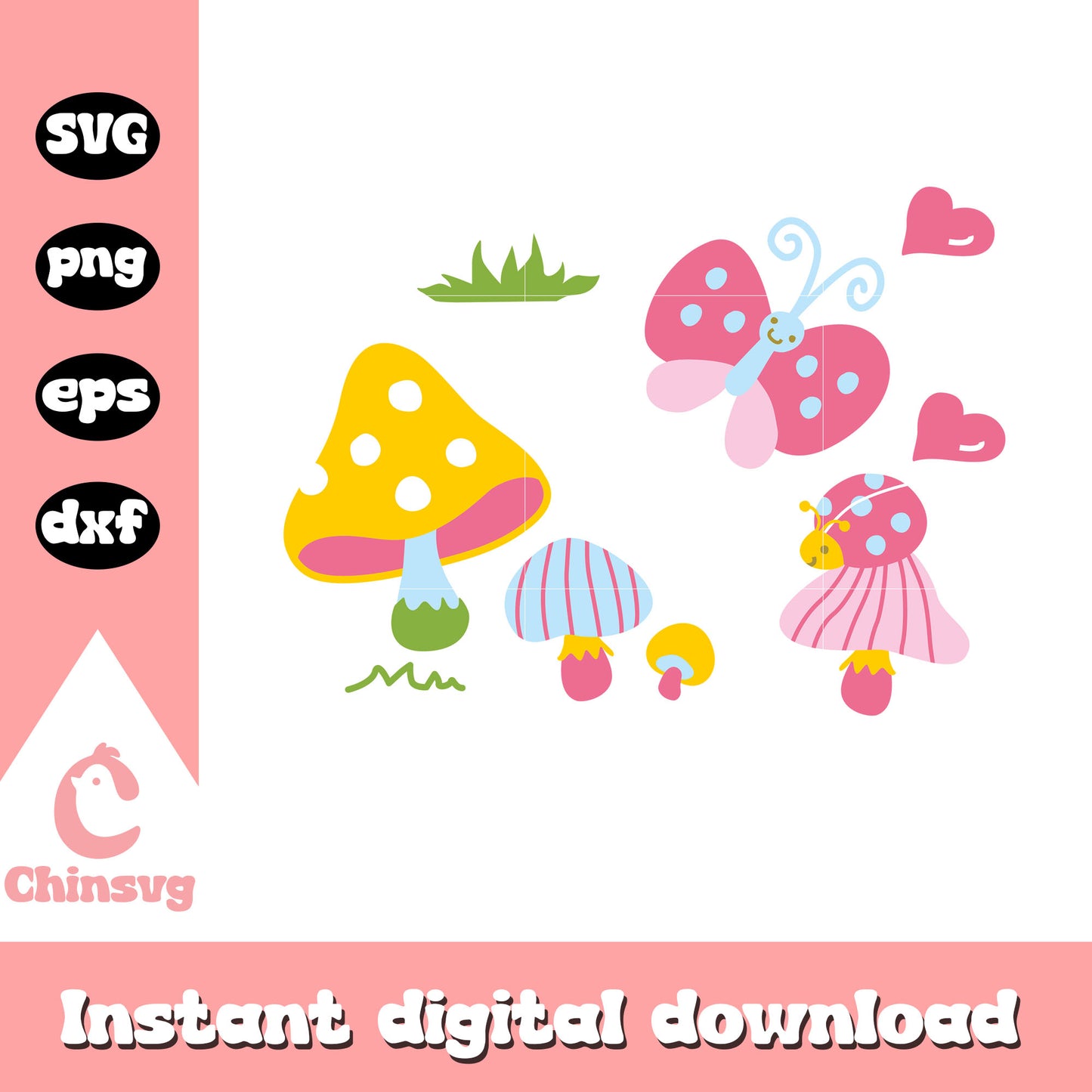 Hello kitty mushroom and bug svg, hello kitty love bug​ svg