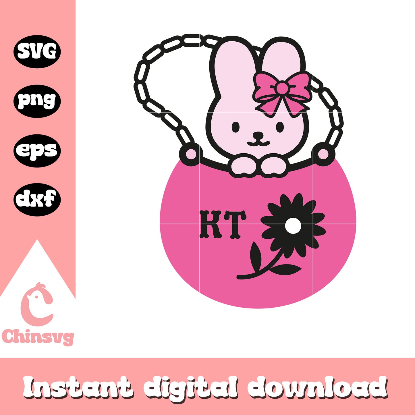 Hello kitty pink bag and bunny svg, pink hello kitty svg