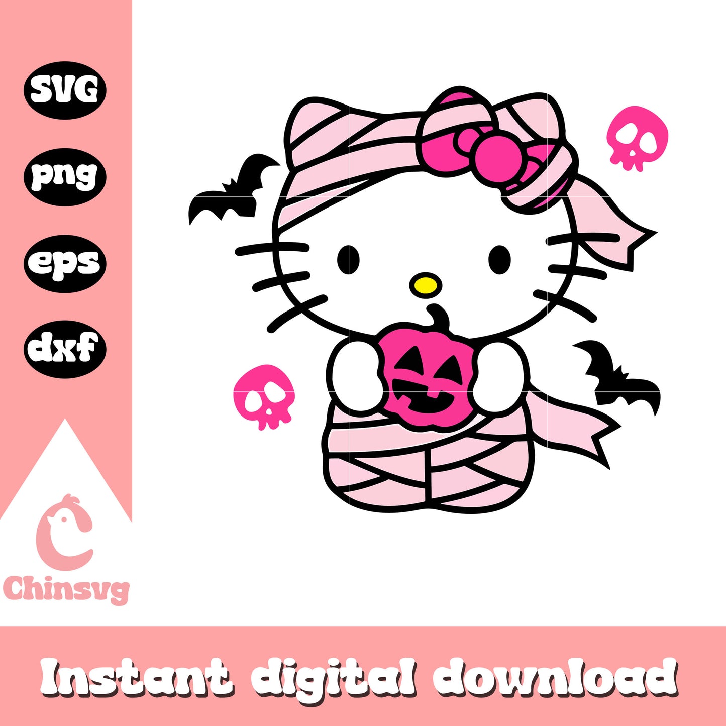 Hello kitty pink mummies svg, hello kitty halloween svg, kitty cat svg