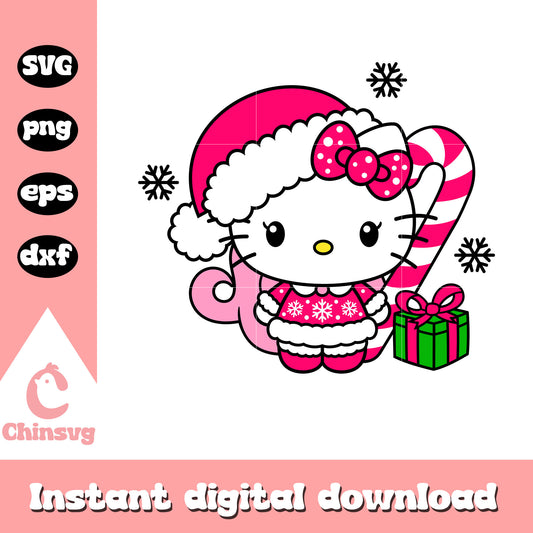 Hello kitty pink santa design svg, hello kitty christmas svg