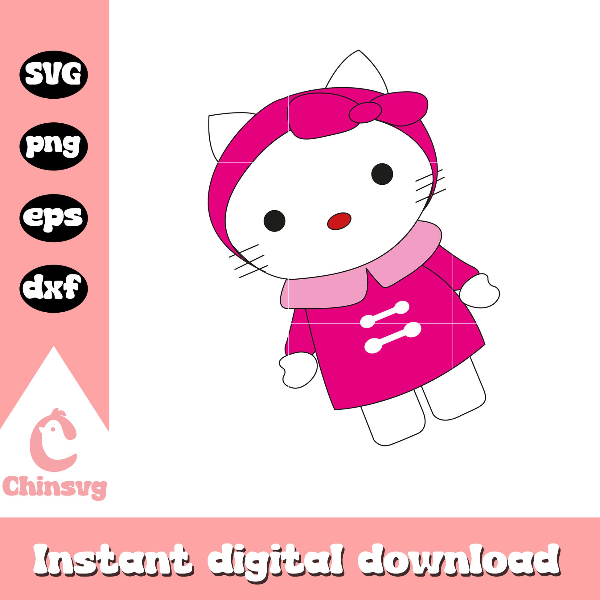 Hello kitty pink winter costume svg, pink hello kitty svg