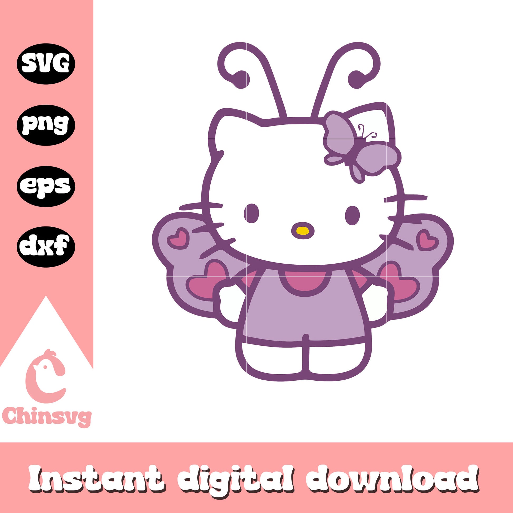 Hello kitty purple butterfly cartoon svg, hello kitty butterfly​ svg