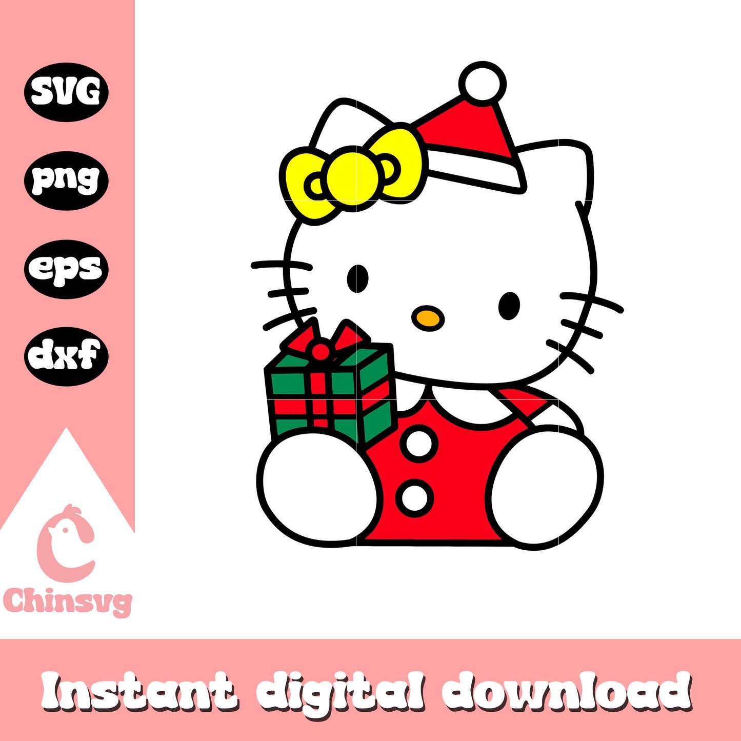 Hello kitty red costume and gift svg, hello kitty winter svg